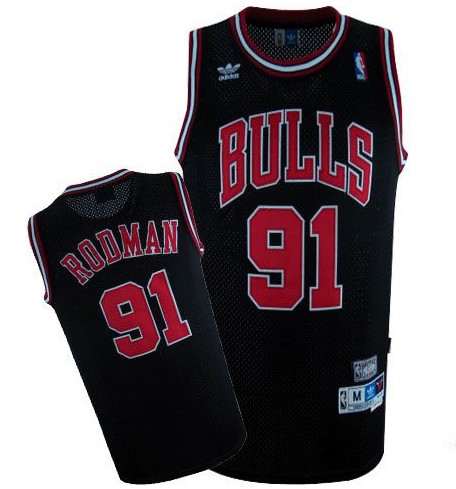 NBA Chicago Bulls 91 Dennis Rodman Swingman Throwback Black Jersey